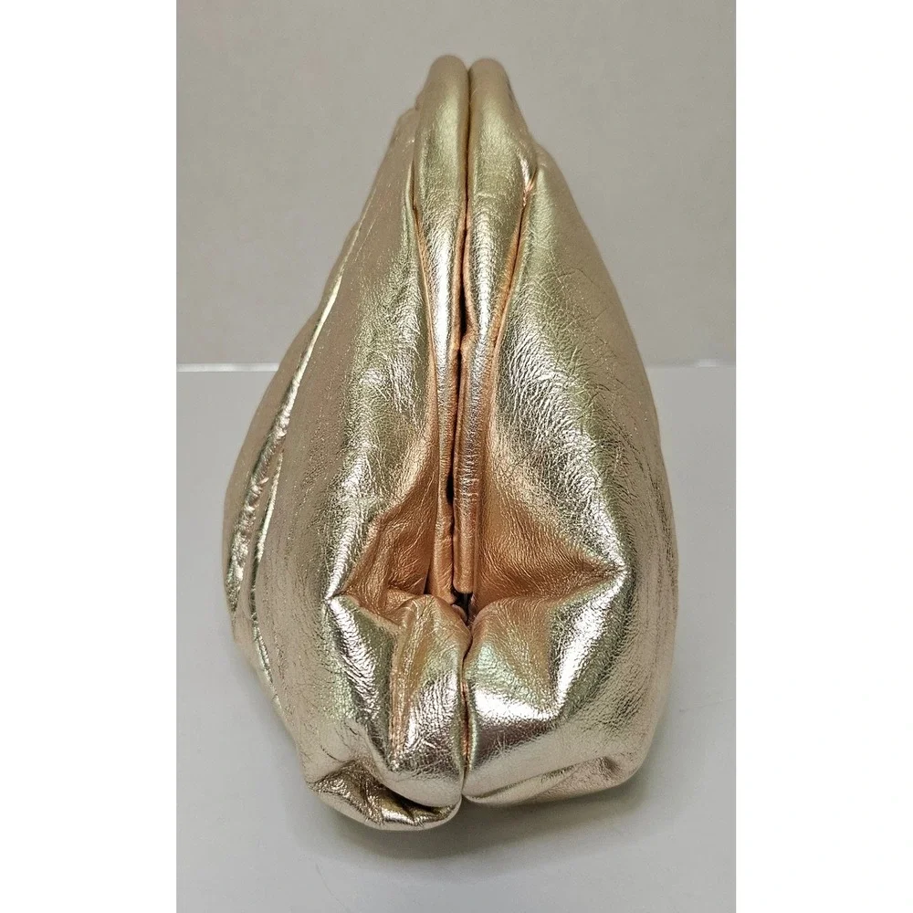 Park Avenue International Vintage 80s Gold Metallic Leather Pouch Clutch Bag USA